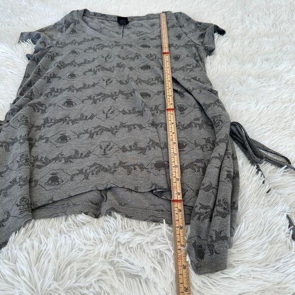 Disney Hot Topic Beauty & The Beast Gray Blouse Shirt Side Tie Mrs Potts Chip SM - Picture 10 of 11